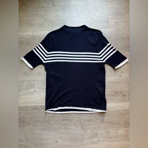 MNG Mango Striped Fine Knit Short Sleeves Top Size L Navy Blue And White - Picture 8 of 8